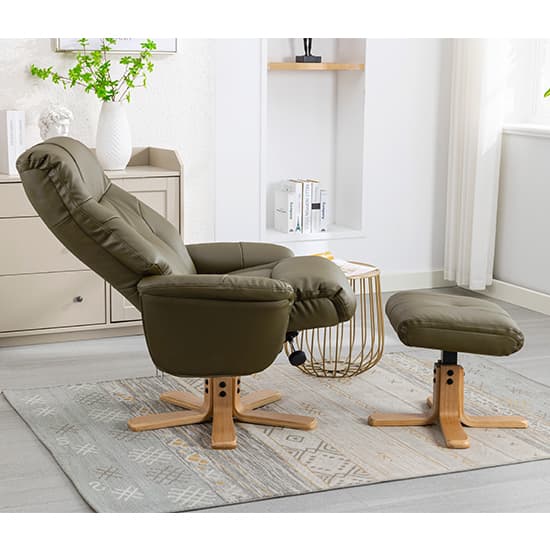 Dox Plush Swivel Recliner Chair And Stool In Olive Green_3