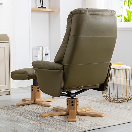 Dox Plush Swivel Recliner Chair And Stool In Olive Green_4