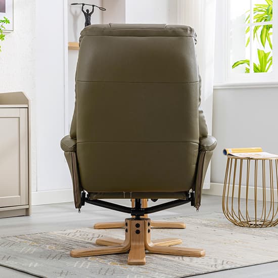 Dox Plush Swivel Recliner Chair And Stool In Olive Green_5
