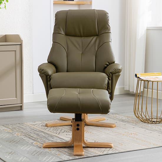 Dox Plush Swivel Recliner Chair And Stool In Olive Green_6