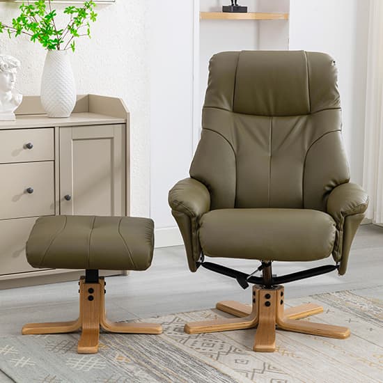 Dox Plush Swivel Recliner Chair And Stool In Olive Green_7