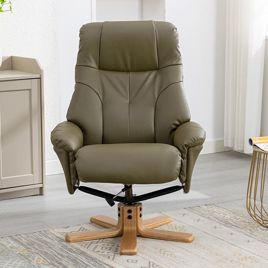 Dox Plush Swivel Recliner Chair And Stool In Olive Green_8