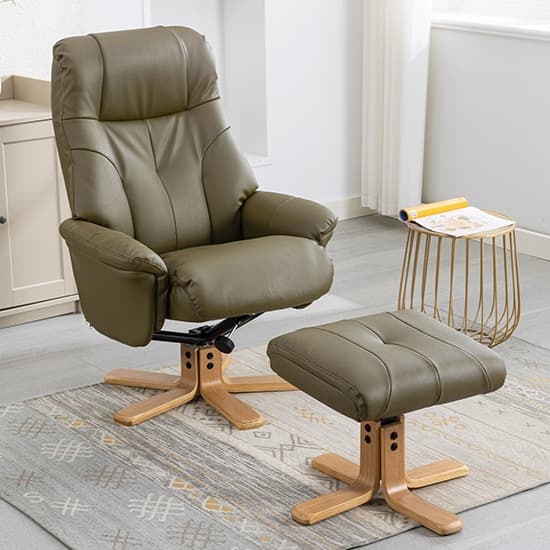 Dox Plush Swivel Recliner Chair And Stool In Olive Green_9