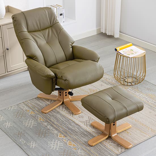 Dox Plush Swivel Recliner Chair And Stool In Olive Green_10