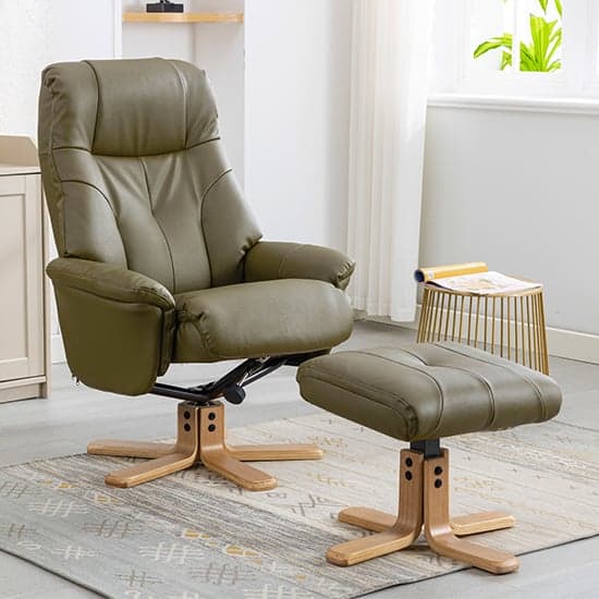 Dox Plush Swivel Recliner Chair And Stool In Olive Green_1