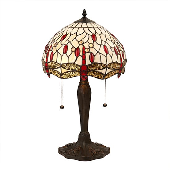 Dragonfly Beige Small Tiffany Glass Table Lamp In Dark Bronze_2