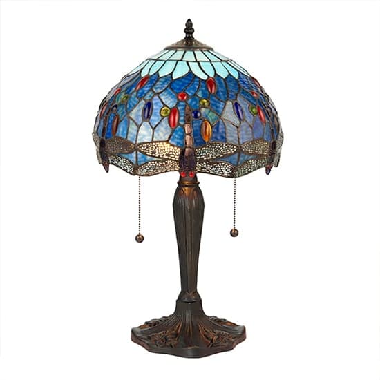 Dragonfly Blue Small Tiffany Glass Table Lamp In Dark Bronze_2