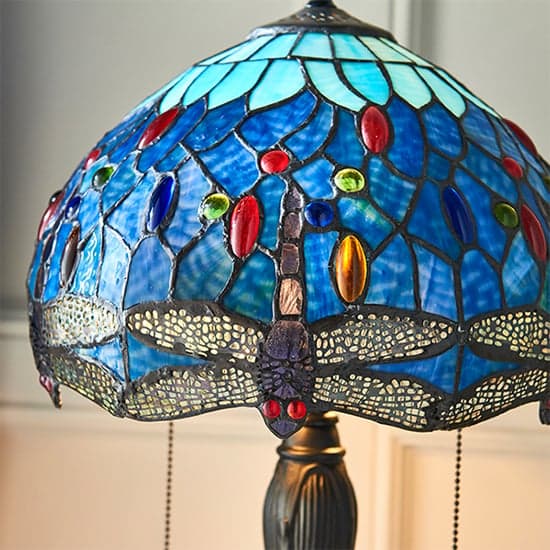 Dragonfly Blue Small Tiffany Glass Table Lamp In Dark Bronze_3