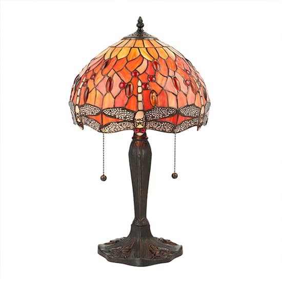 Dragonfly Flame Small Tiffany Glass Table Lamp In Dark Bronze_2