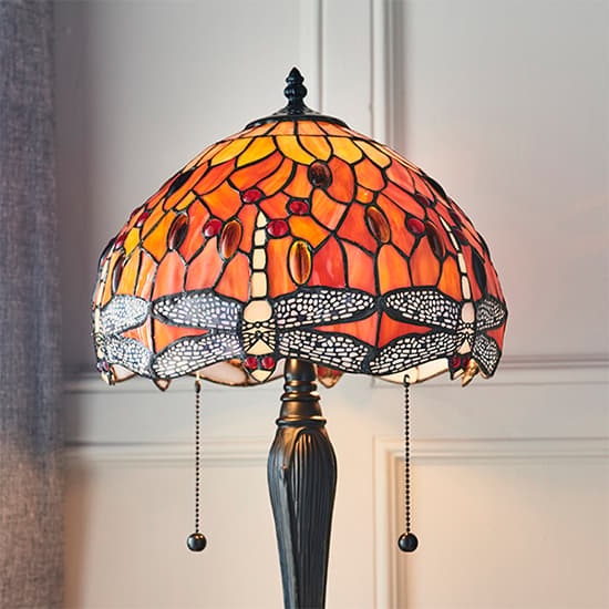 Dragonfly Flame Small Tiffany Glass Table Lamp In Dark Bronze_3