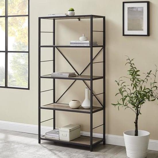 Dublin Wooden Bookcase With 4 Shelves In Grey_1