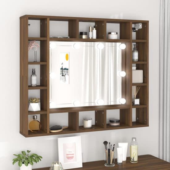 Dublin Wooden Dressing Mirrored Cabinet In Brown Oak With LED_2