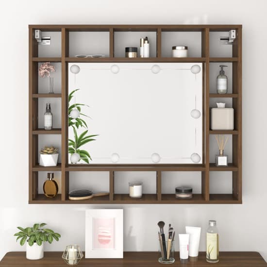 Dublin Wooden Dressing Mirrored Cabinet In Brown Oak With LED_3
