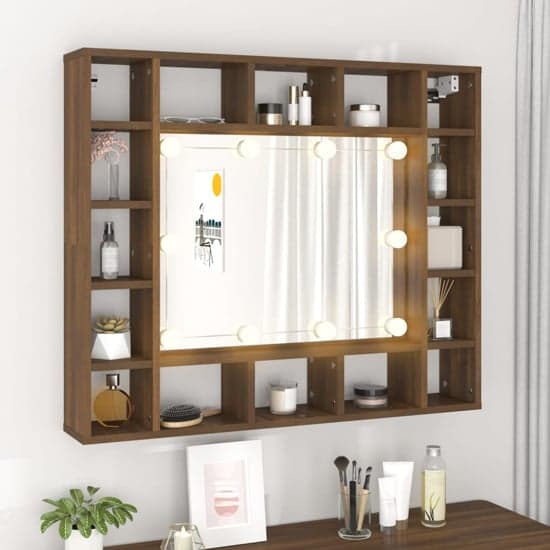 Dublin Wooden Dressing Mirrored Cabinet In Brown Oak With LED_1