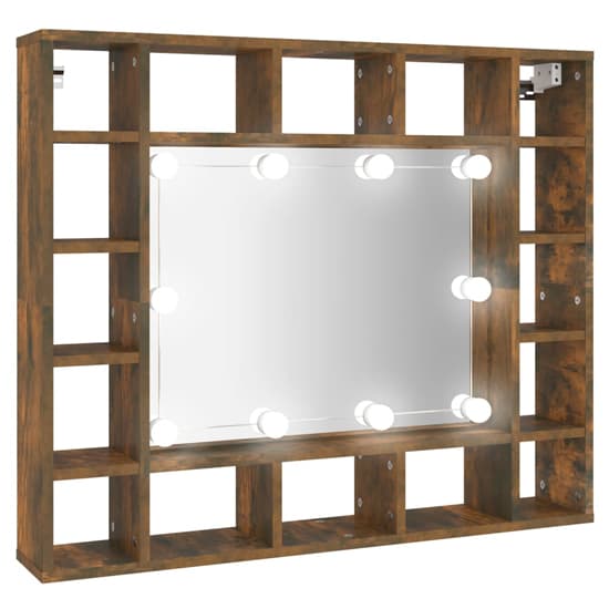 Dublin Wooden Dressing Mirrored Cabinet In Smoked Oak With LED_4