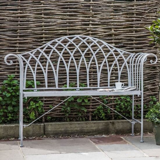 Duchmano Outdoor Metal Seating Bench In Distressed Grey_1