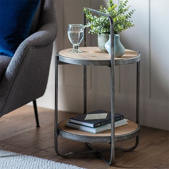 Dudley Round Wooden Side Table With Metal Frame In Natural_1