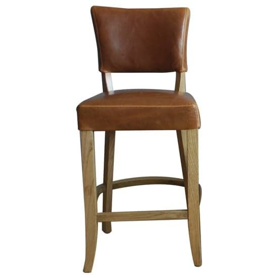 Dukes Leather Bar Chair With Wooden Frame In Tan Brown_2