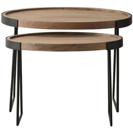 Dulstan Round Wooden Nest Of 2 Tables With Black Metal Base_2