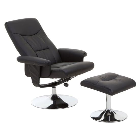 Dumai Leather Recliner Chair With Footstool In Black_2