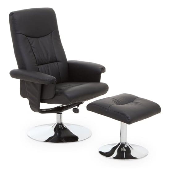 Dumai Leather Recliner Chair With Footstool In Black_1