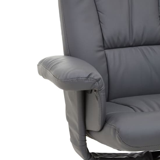 Dumai Leather Recliner Chair With Footstool In Grey_9