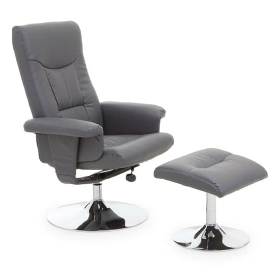 Dumai Leather Recliner Chair With Footstool In Grey_1