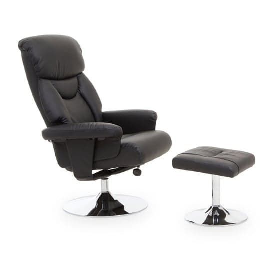 Dumai PU Leather Recliner Chair With Footstool In Black_2