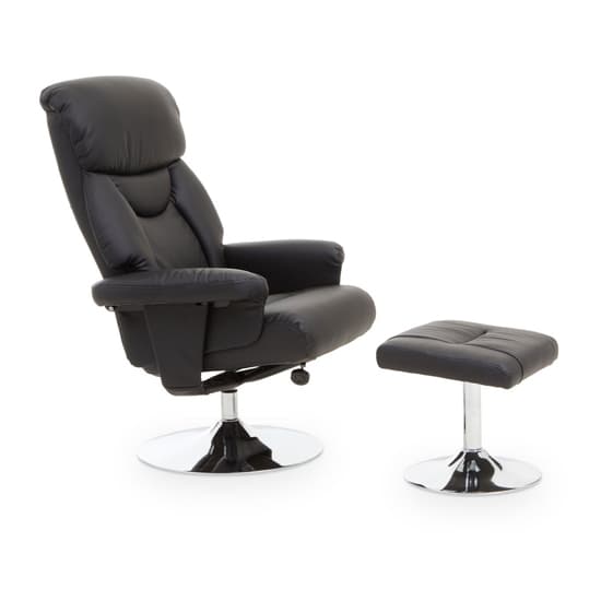 Dumai PU Leather Recliner Chair With Footstool In Black_3