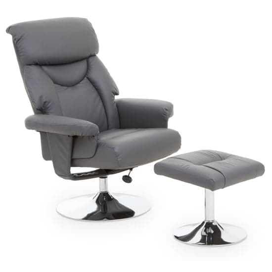 Dumai PU Leather Recliner Chair With Footstool In Grey_2