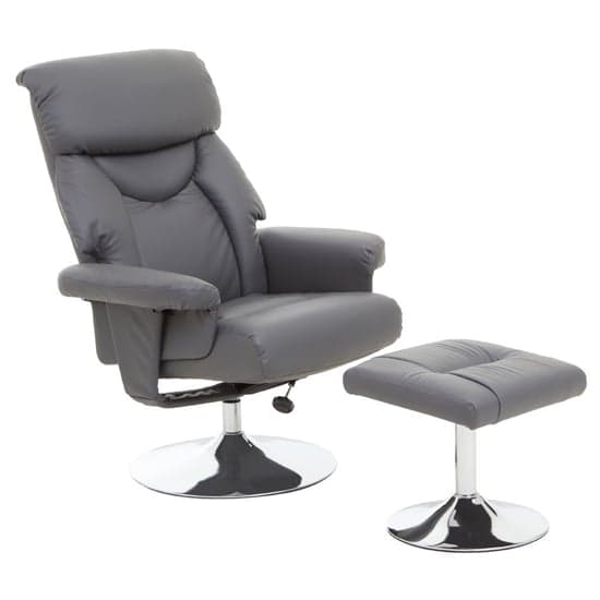 Dumai PU Leather Recliner Chair With Footstool In Grey_1