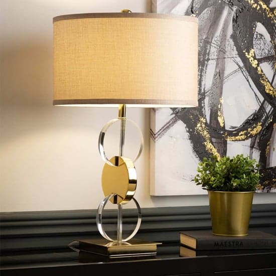 Dunn Taupe Faux Silk Shade Table Lamp With Gold Base_1