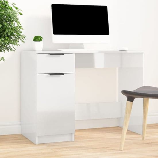 Dunstable High Gloss Laptop Desk 1 Door 1 Drawer In White_1