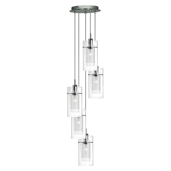 Duo 5 Lights Clear Glass Ceiling Pendant Light In Chrome_2