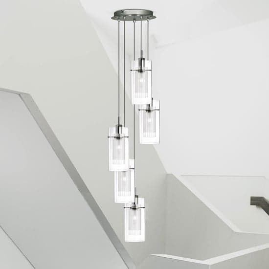 Duo 5 Lights Clear Glass Ceiling Pendant Light In Chrome_1