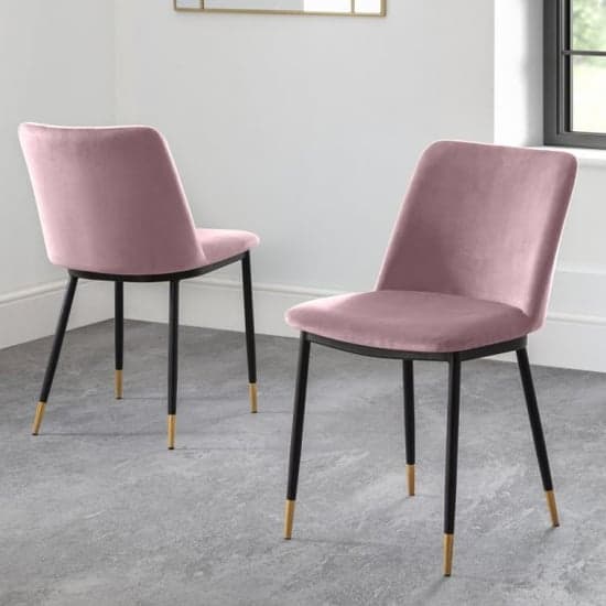 Daiva Dusky Pink Velvet Upholstered Dining Chairs In Pair