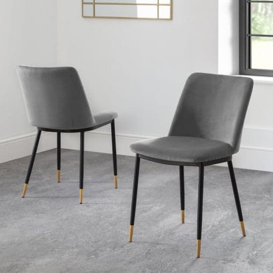 Daiva Grey Velvet Upholstered Dining Chairs In Pair