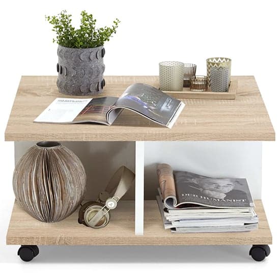 Duval Mobile High Gloss Coffee Table In Oak And White_2