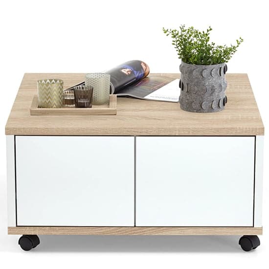 Duval Mobile High Gloss Coffee Table In Oak And White_3