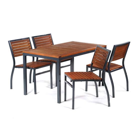 Dylan Hardwood Dining Table Rectangular In Brown With Metal Frame_3