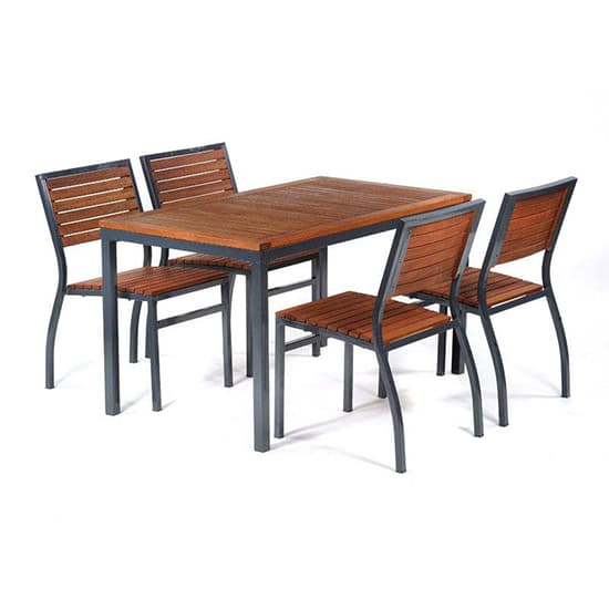 Dylan Hardwood Dining Table Rectangular In Brown With Metal Frame_4