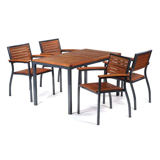 Dylan Hardwood Dining Table Rectangular In Brown With Metal Frame_5