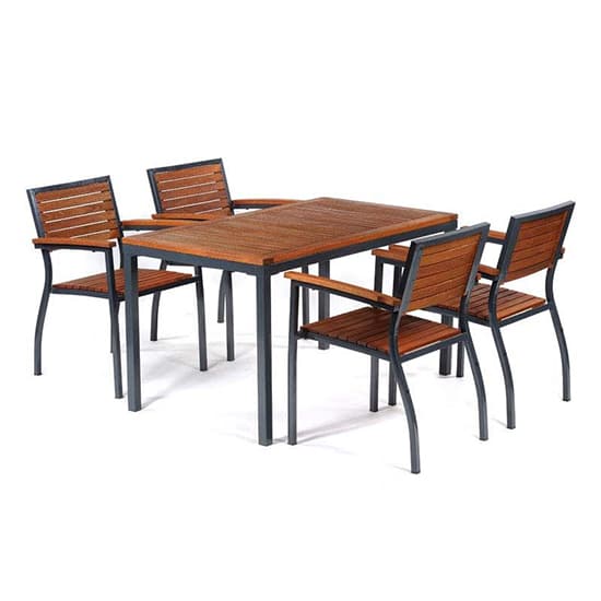 Dylan Hardwood Dining Table Rectangular In Brown With Metal Frame_6