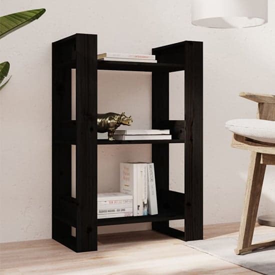 Dylon Pine Wood Bookcase And Room Divider In Black