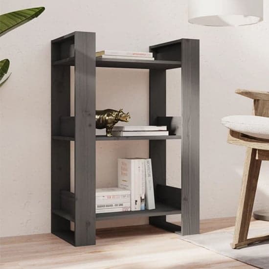 Dylon Pine Wood Bookcase And Room Divider In Grey