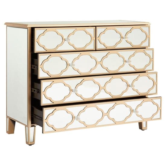 Dziban Mirrored Glass Chest Of 5 Drawers In Gold_2