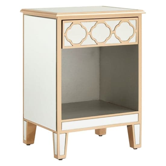 Dziban Mirrored Glass Side Table With 1 Drawer In Gold_1