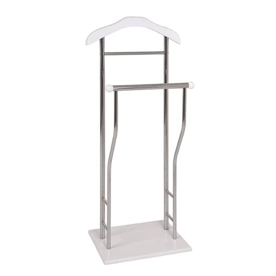 Eagar Metal Valet Stand In Chrome With White Wooden Base_1