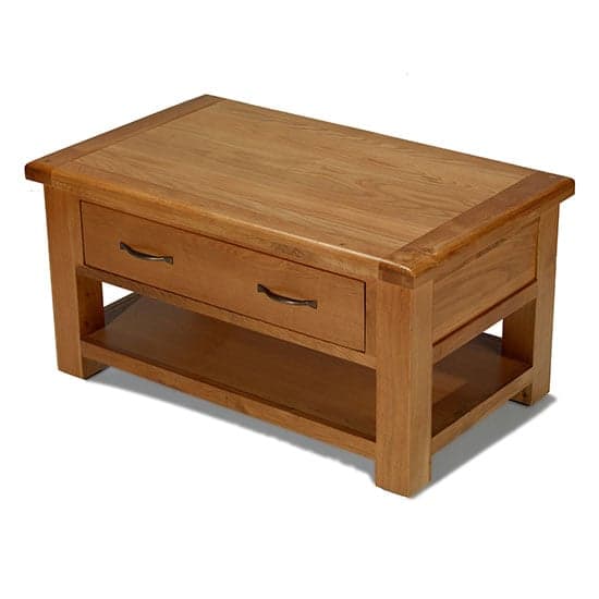 Earls Wooden Coffee Table In Chunky Solid Oak With 1 Drawer_2