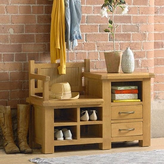Earls Wooden Hallway Bench With Shoe Storage In Chunky Solid Oak_1
